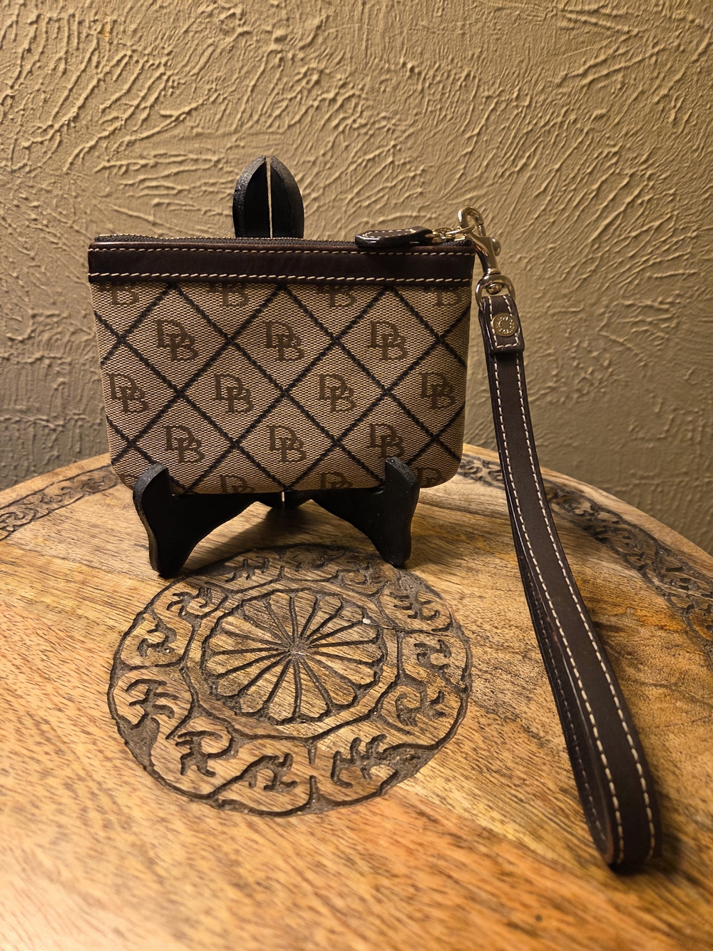Dooney & Bourke Monogram Brown Canvas Wristlet Pouch